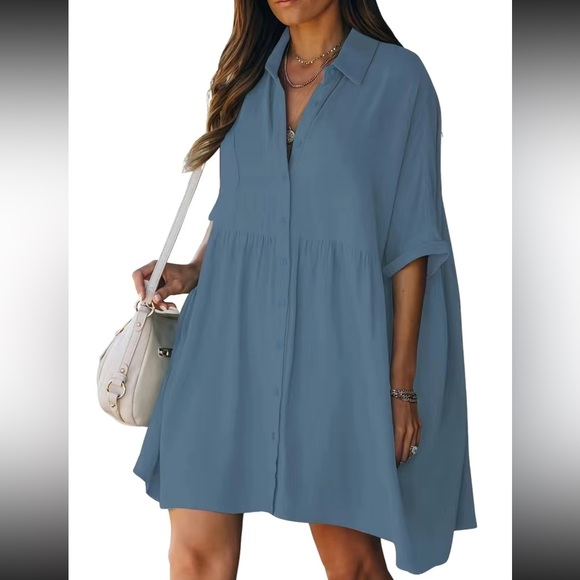 Boho white button down comfy dress - Picture 8 of 15